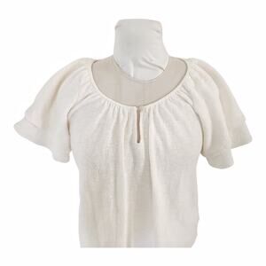 MADEWELL Cream Knit Cotton Top Size S Boho Casual Stretch Loose Back to School